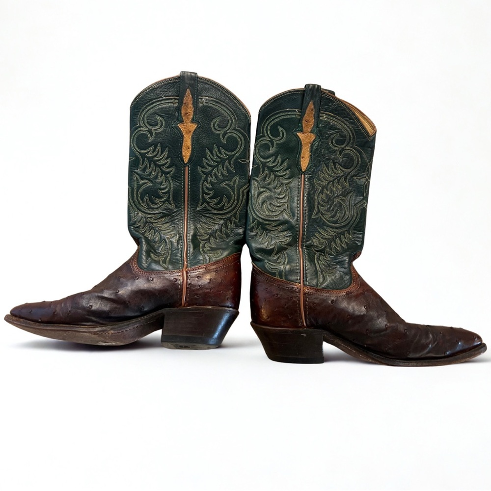 Dan Post Men’s Ostrich Leather Cowboy Boots Size 6.5M Brown/Black Style 95397 - Picture 2 of 7